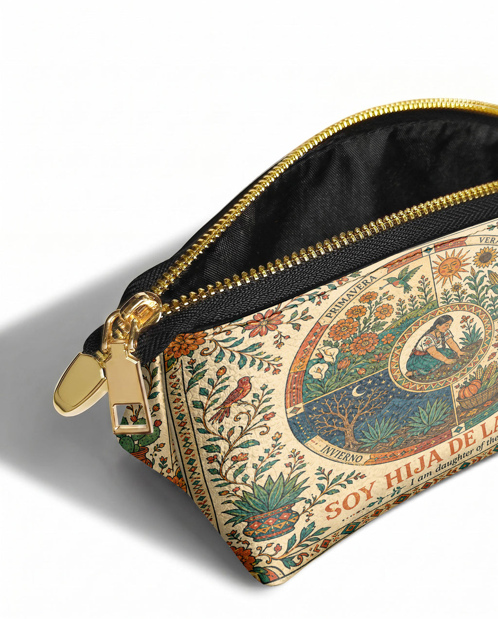 "Soy hija de la tierra" ver.1 Eclipse Makeup Bag - side view | Paleta Bags