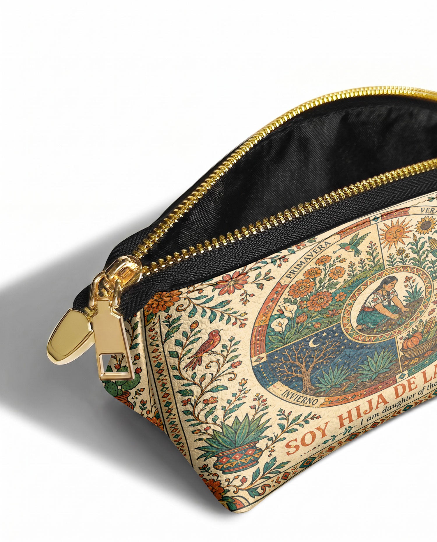 "Soy hija de la tierra" ver.1 Eclipse Makeup Bag - side view | Paleta Bags