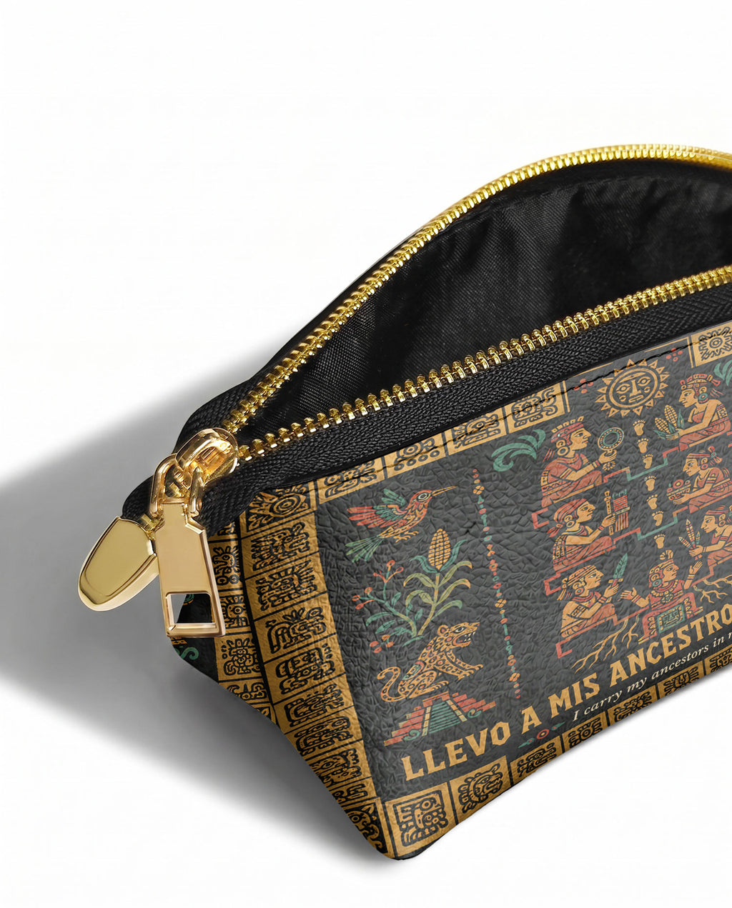 "Llevo a mis ancestros en la sangre" ver.2 Eclipse Makeup Bag - side view | Paleta Bags
