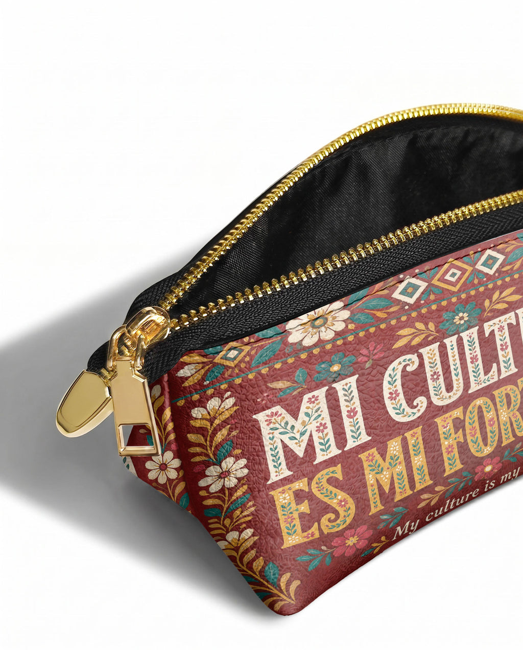 "Mi cultura es mi fortaleza" ver.6 Eclipse Makeup Bag - side view | Paleta Bags