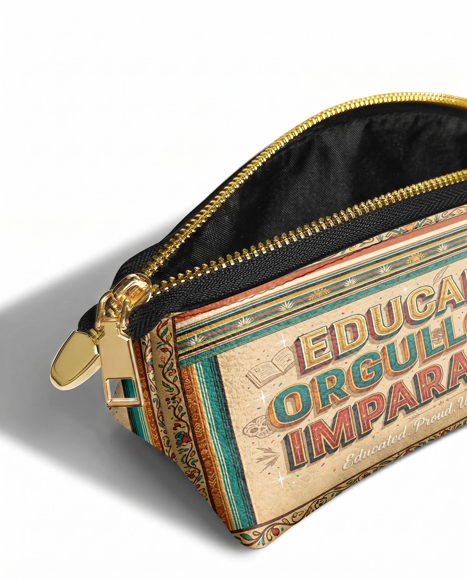 "Educada. Orgullosa. Imparable" ver.4 Eclipse Makeup Bag - side view | Paleta Bags