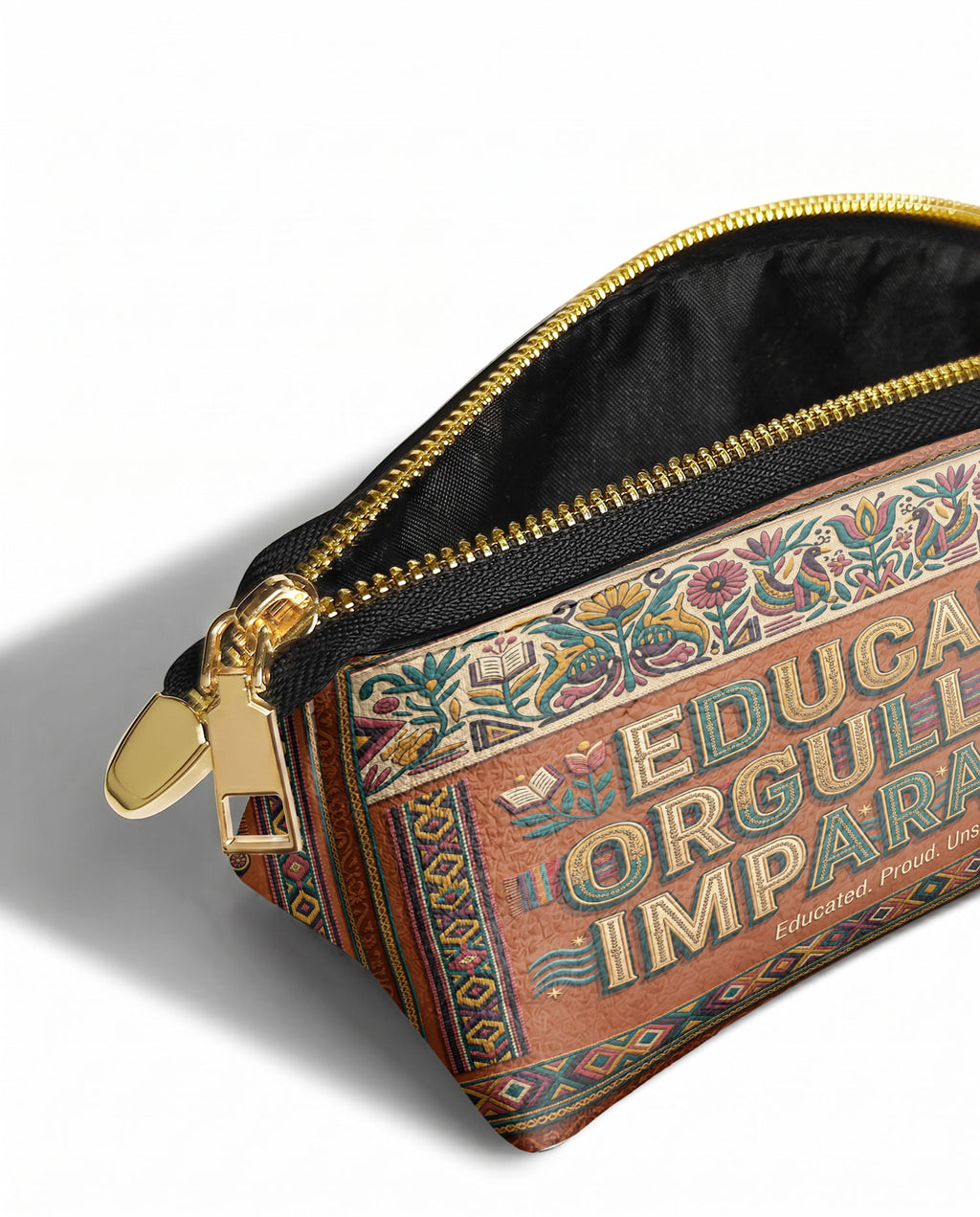 "Educada. Orgullosa. Imparable" ver.3 Eclipse Makeup Bag - side view | Paleta Bags