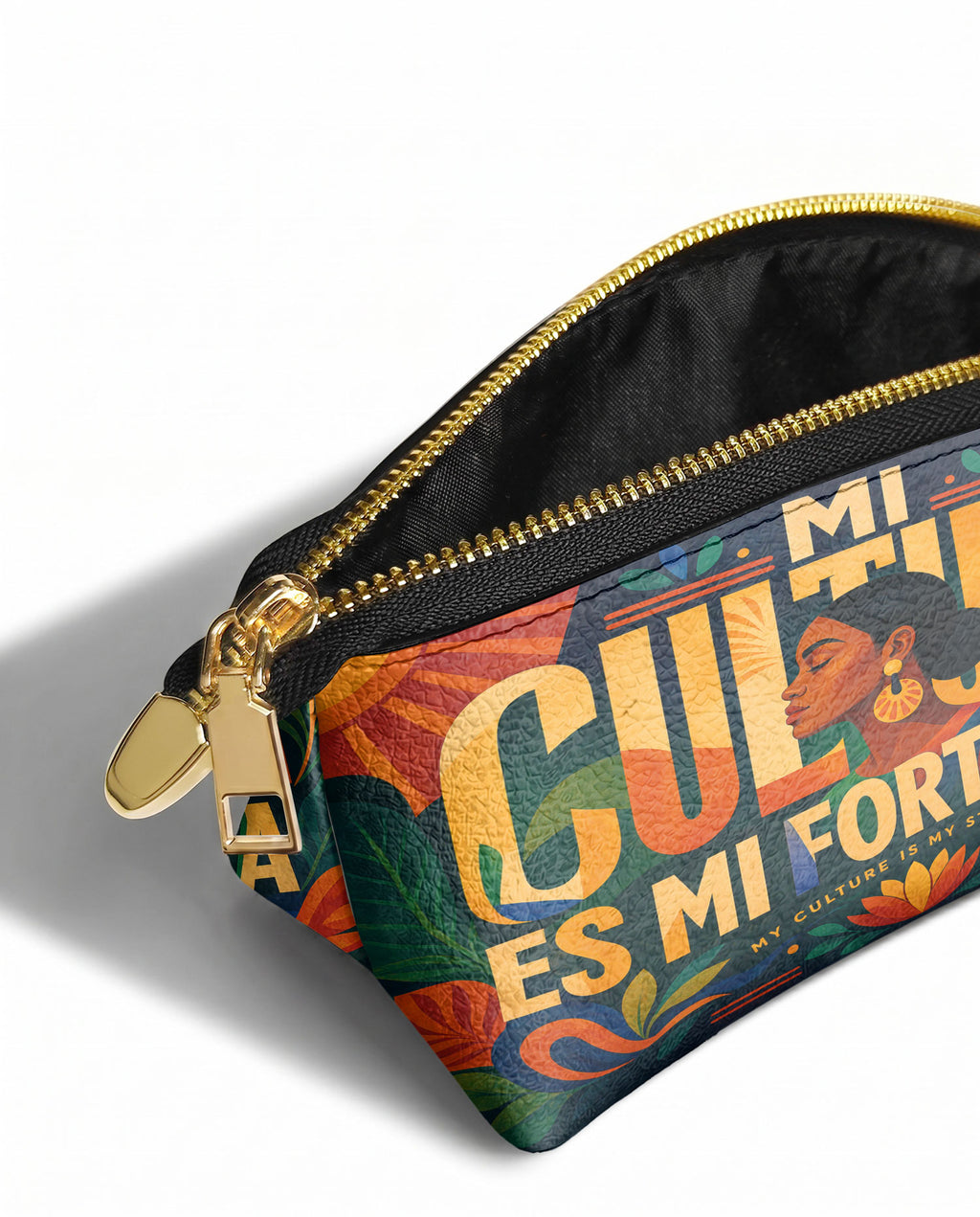 "Mi cultura es mi fortaleza" ver.2 Eclipse Makeup Bag - side view | Paleta Bags