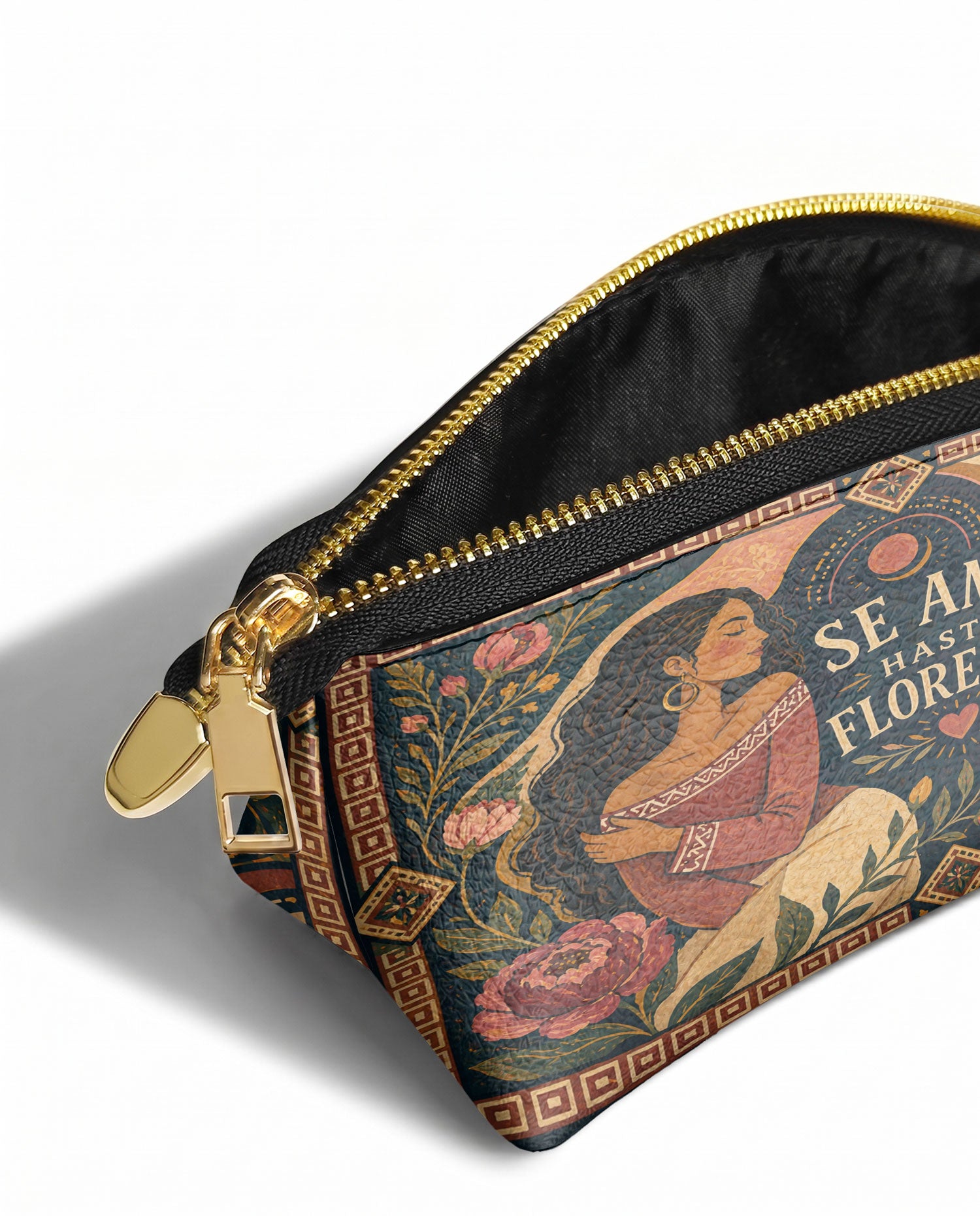 "Se amó hasta florecer" ver.1 Eclipse Makeup Bag - side view | Paleta Bags