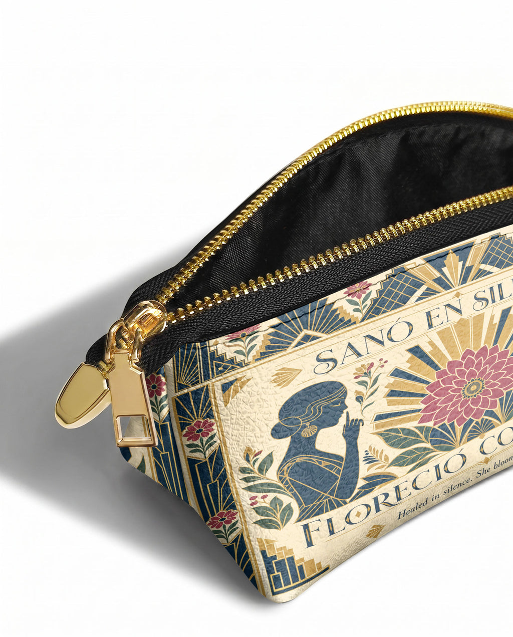 "Sanó en silencio, floreció con fuerza" ver.3 Eclipse Makeup Bag - side view | Paleta Bags