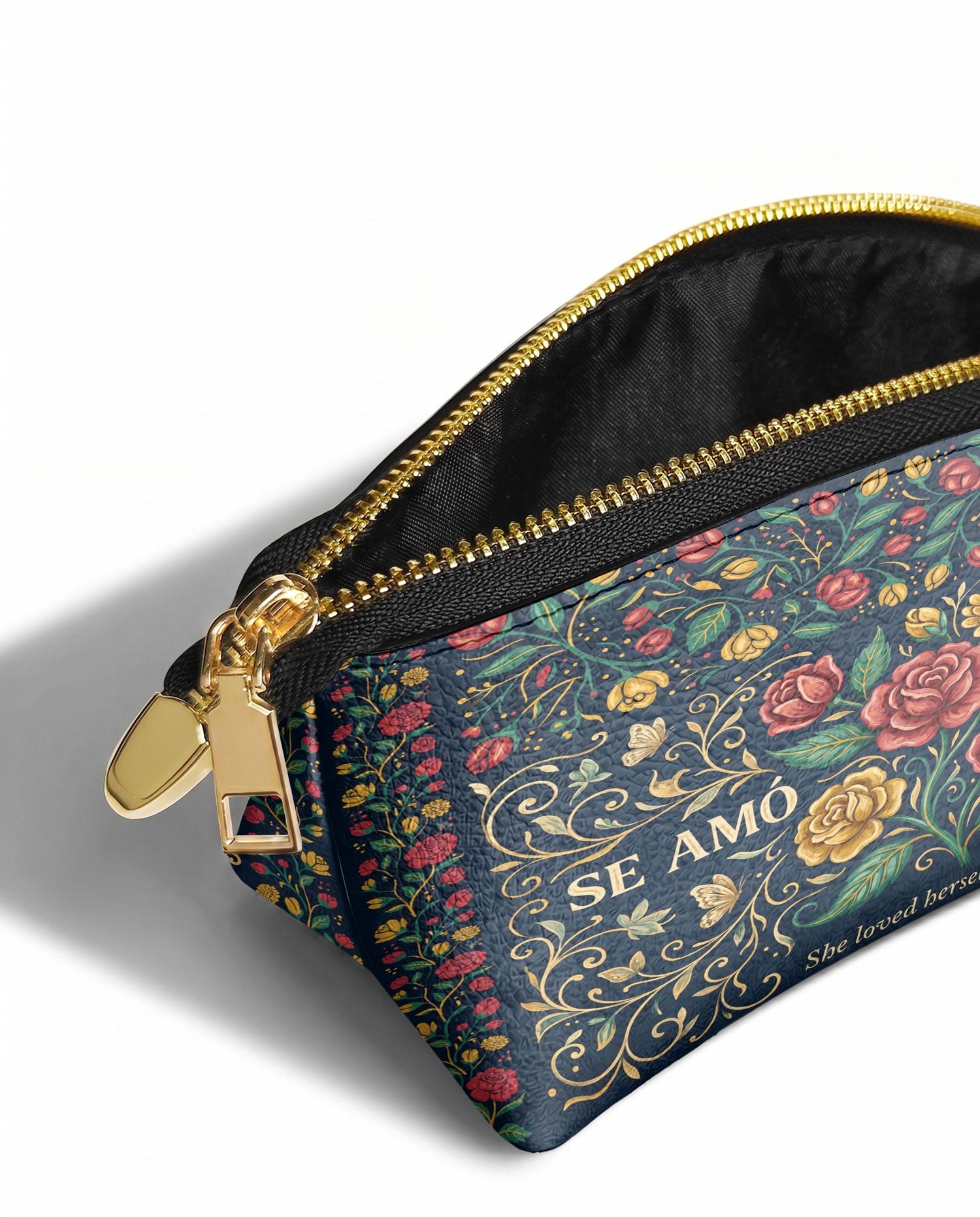 "Se amó hasta florecer" ver.6 Eclipse Makeup Bag - side view | Paleta Bags