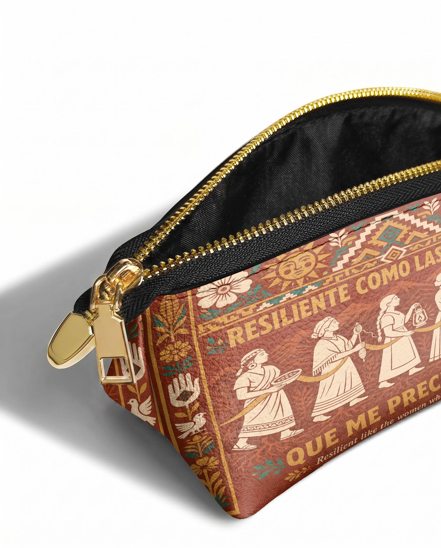 "Resiliente como las mujeres que me precedieron" ver.1 Eclipse Makeup Bag - side view | Paleta Bags