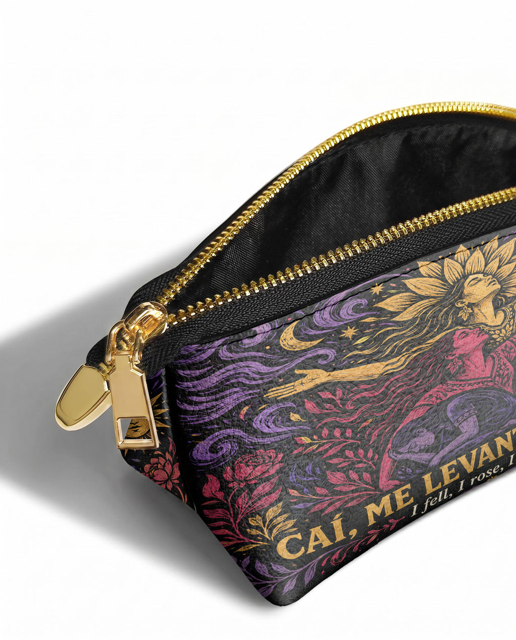 "Caí, me levanté, florecí" ver.4 Eclipse Makeup Bag - side view | Paleta Bags