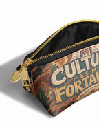 "Mi cultura es mi fortaleza" ver.1 Eclipse Makeup Bag - side view | Paleta Bags