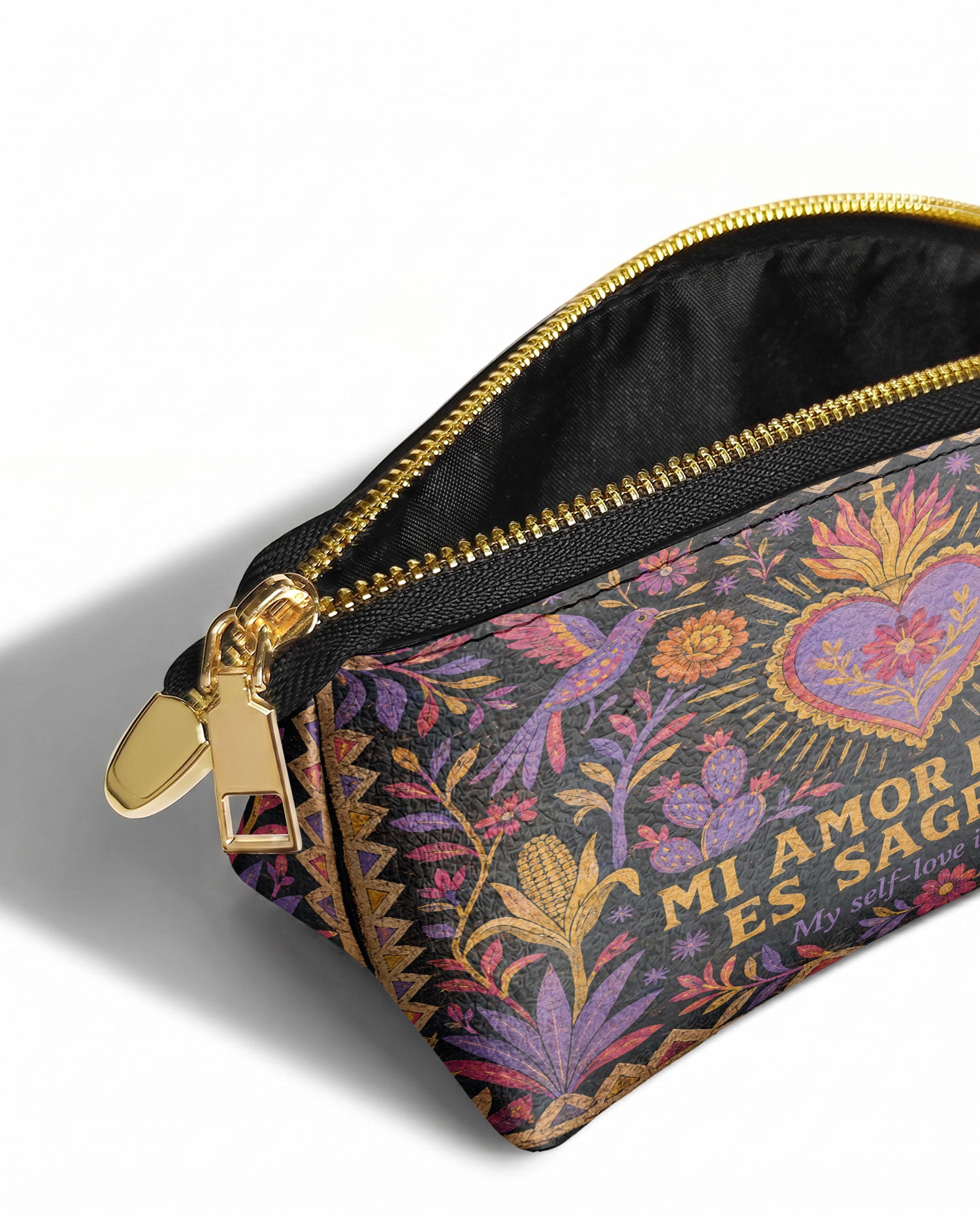 "Mi amor propio es sagrado" ver.4 Eclipse Makeup Bag - side view | Paleta Bags