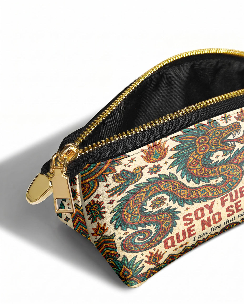 "Soy fuego que no se apaga" ver.2 Eclipse Makeup Bag - side view | Paleta Bags