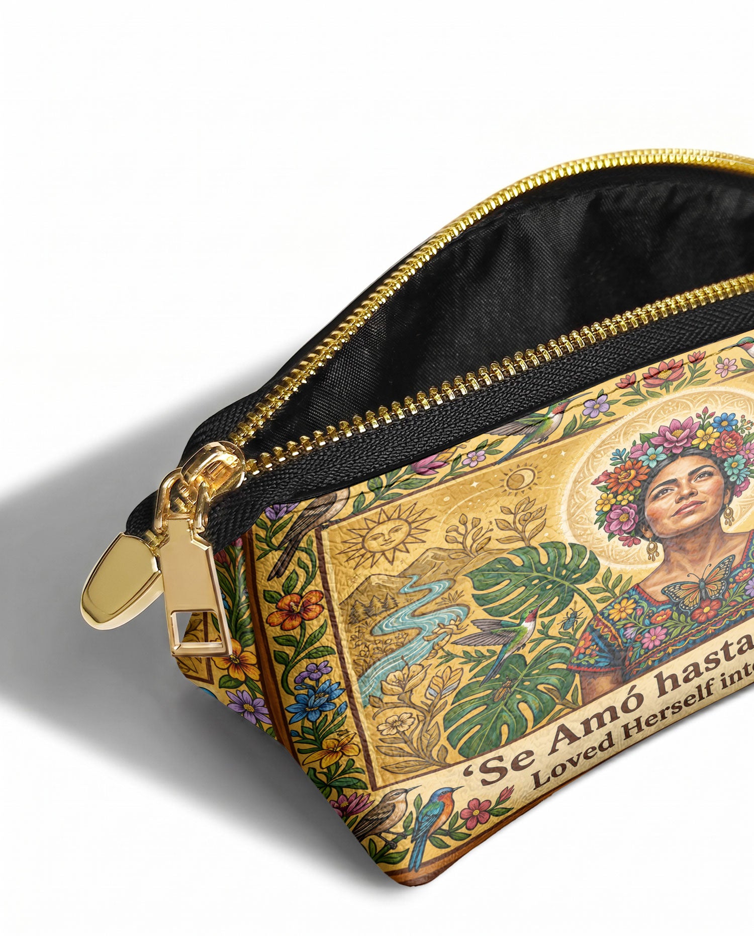 "Se amó hasta florecer" ver.7 Eclipse Makeup Bag - side view | Paleta Bags