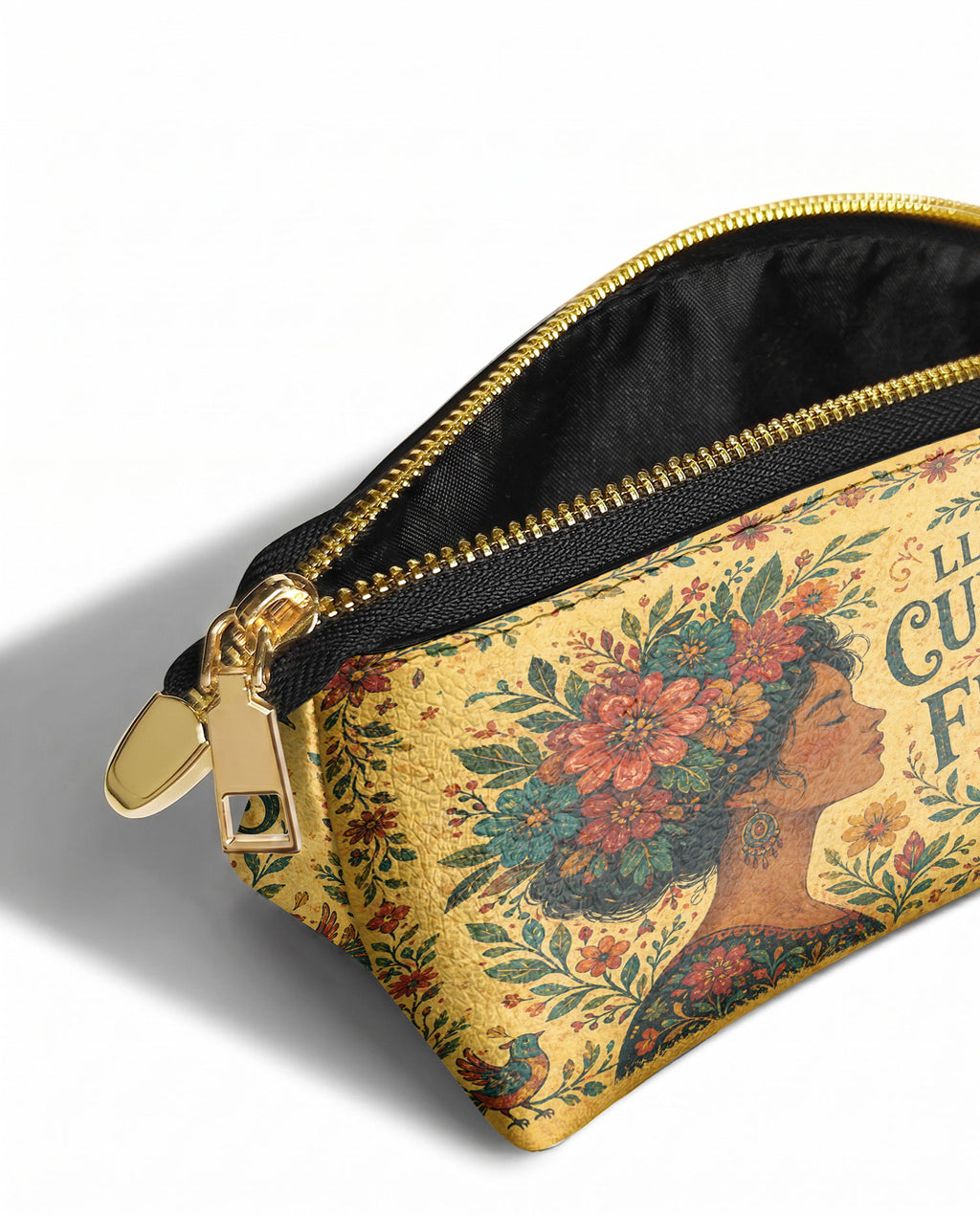 "Lleva su cultura como flores en flor" ver.1 Eclipse Makeup Bag - side view | Paleta Bags