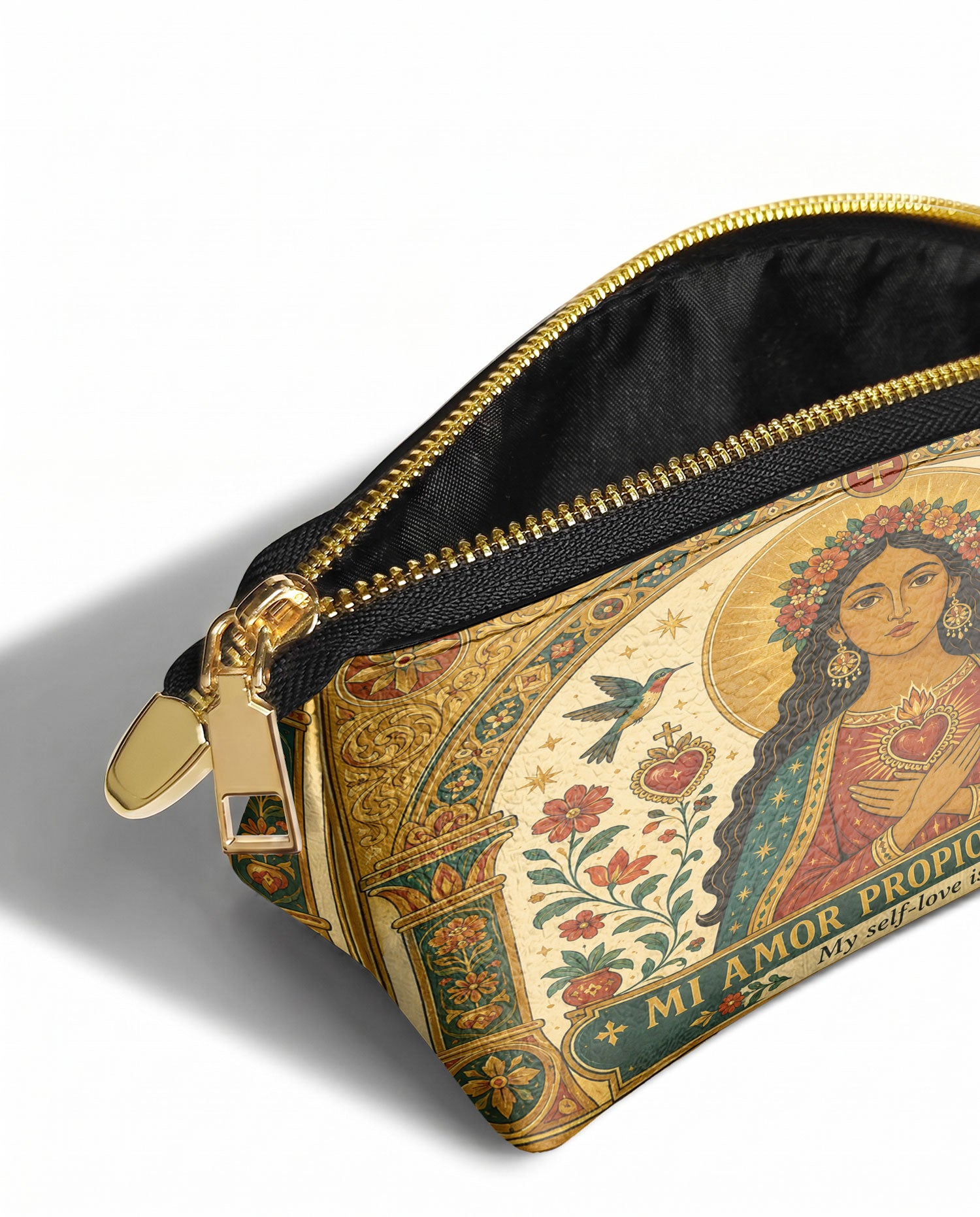 "Mi amor propio es sagrado" ver.2 Eclipse Makeup Bag - side view | Paleta Bags