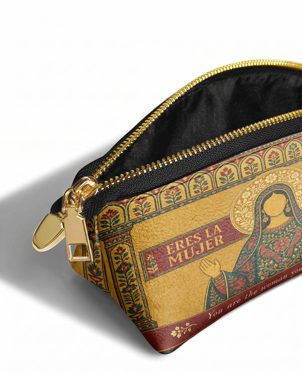 "Eres la mujer que alguna vez soñaste ser" ver.5 Eclipse Makeup Bag - side view | Paleta Bags