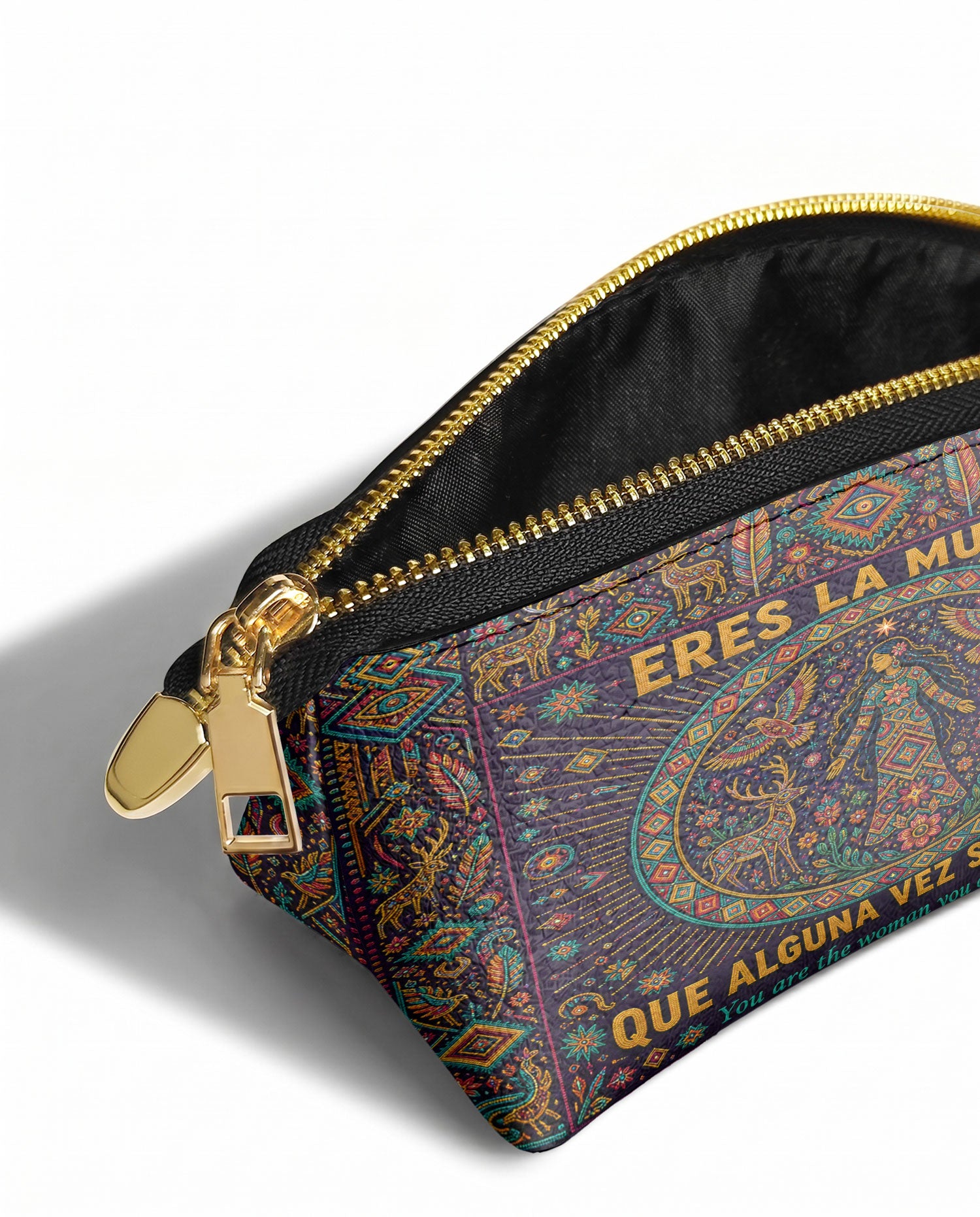 "Eres la mujer que alguna vez soñaste ser" ver.8 Eclipse Makeup Bag - side view | Paleta Bags