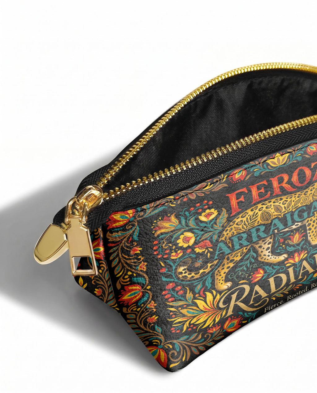 "Feroz. Arraigada. Radiante" ver.5 Eclipse Makeup Bag - side view | Paleta Bags