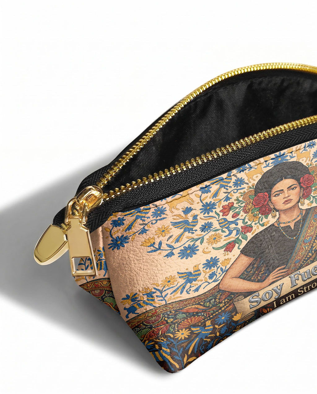 "Soy Fuerte" ver.3 Eclipse Makeup Bag - side view | Paleta Bags