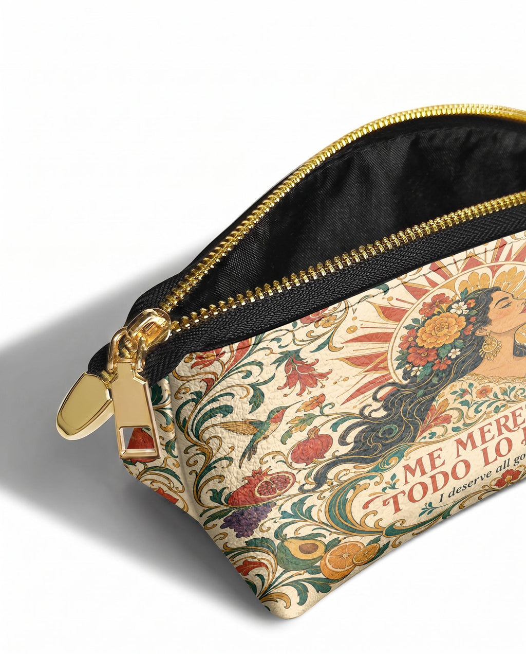 "Me merezco todo lo bueno" ver.3 Eclipse Makeup Bag - side view | Paleta Bags