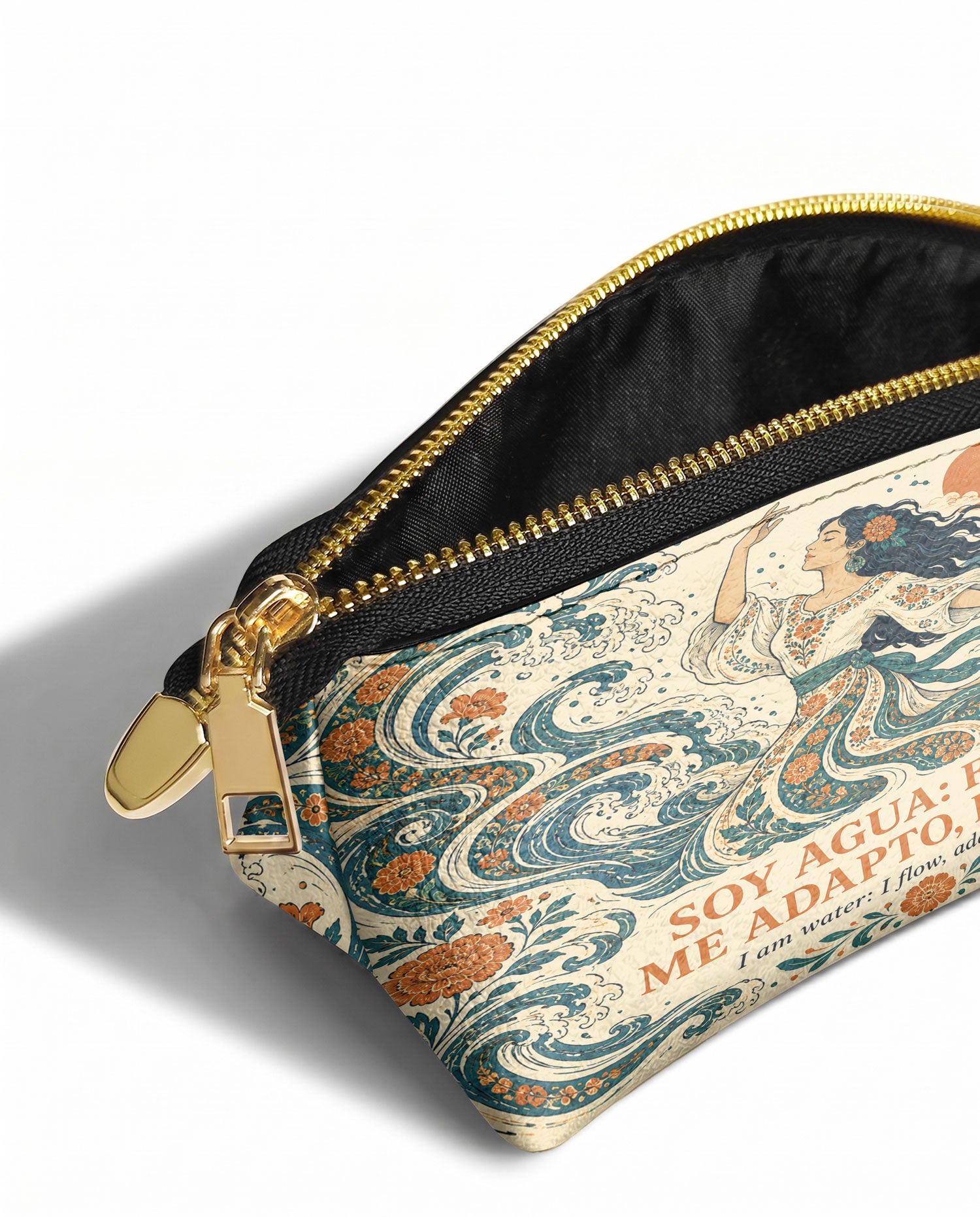 "Soy agua fluyo, me adapto, persisto" ver.4 Eclipse Makeup Bag - side view | Paleta Bags