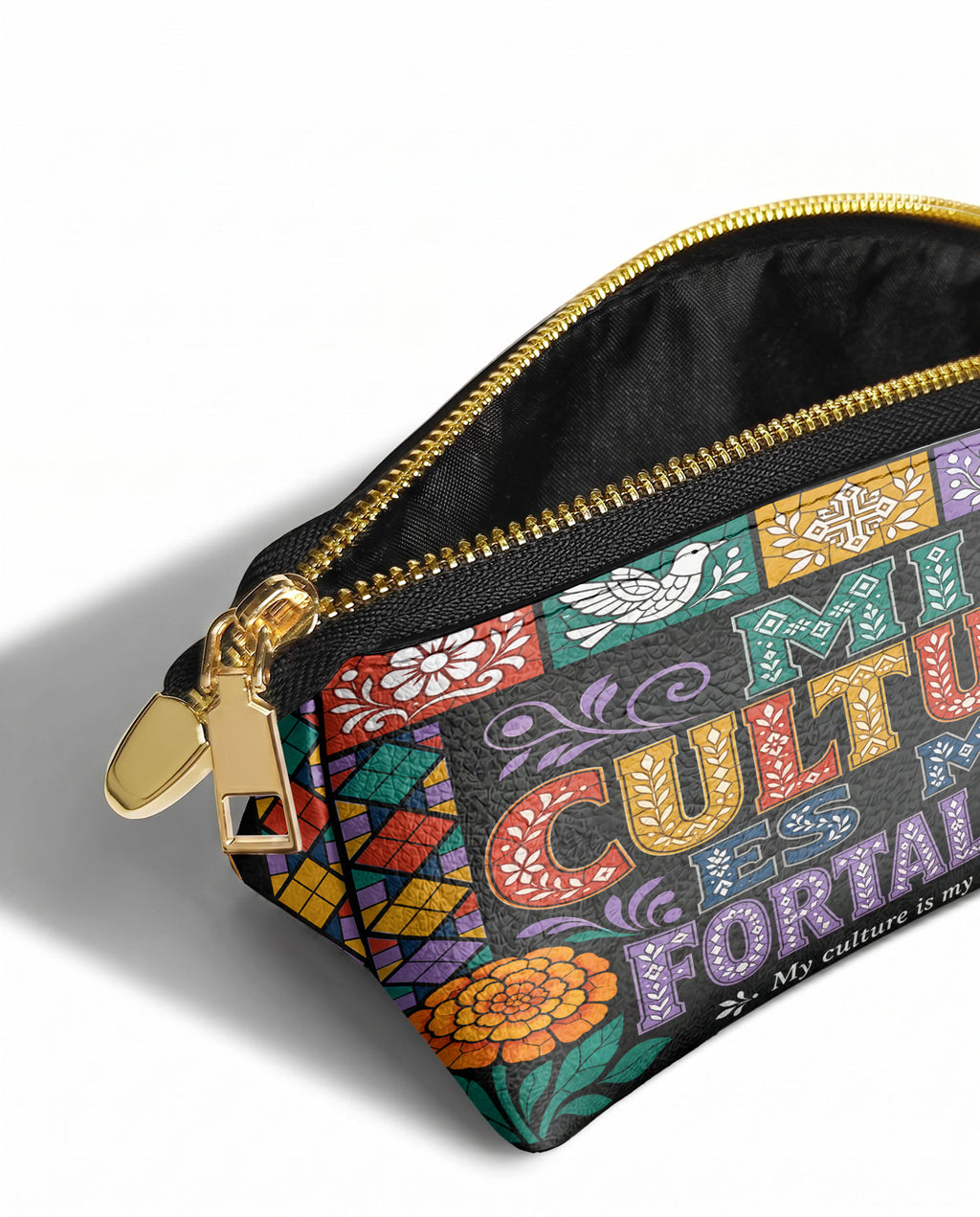 "Mi cultura es mi fortaleza" ver.4 Eclipse Makeup Bag - side view | Paleta Bags