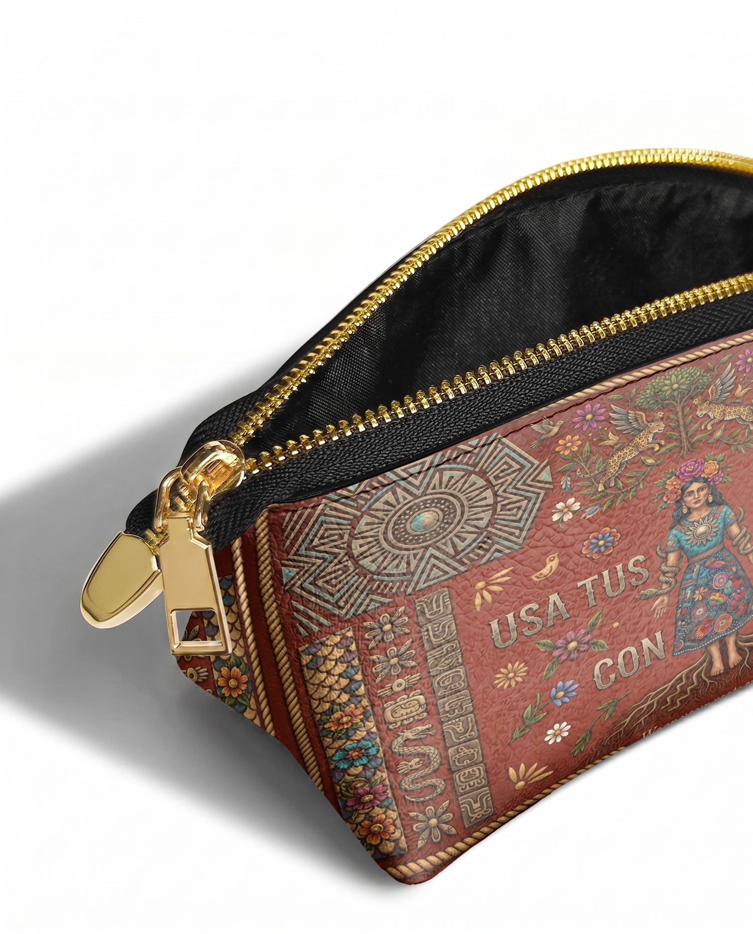 "Usa tus raíces con orgullo" ver.2 Eclipse Makeup Bag - side view | Paleta Bags