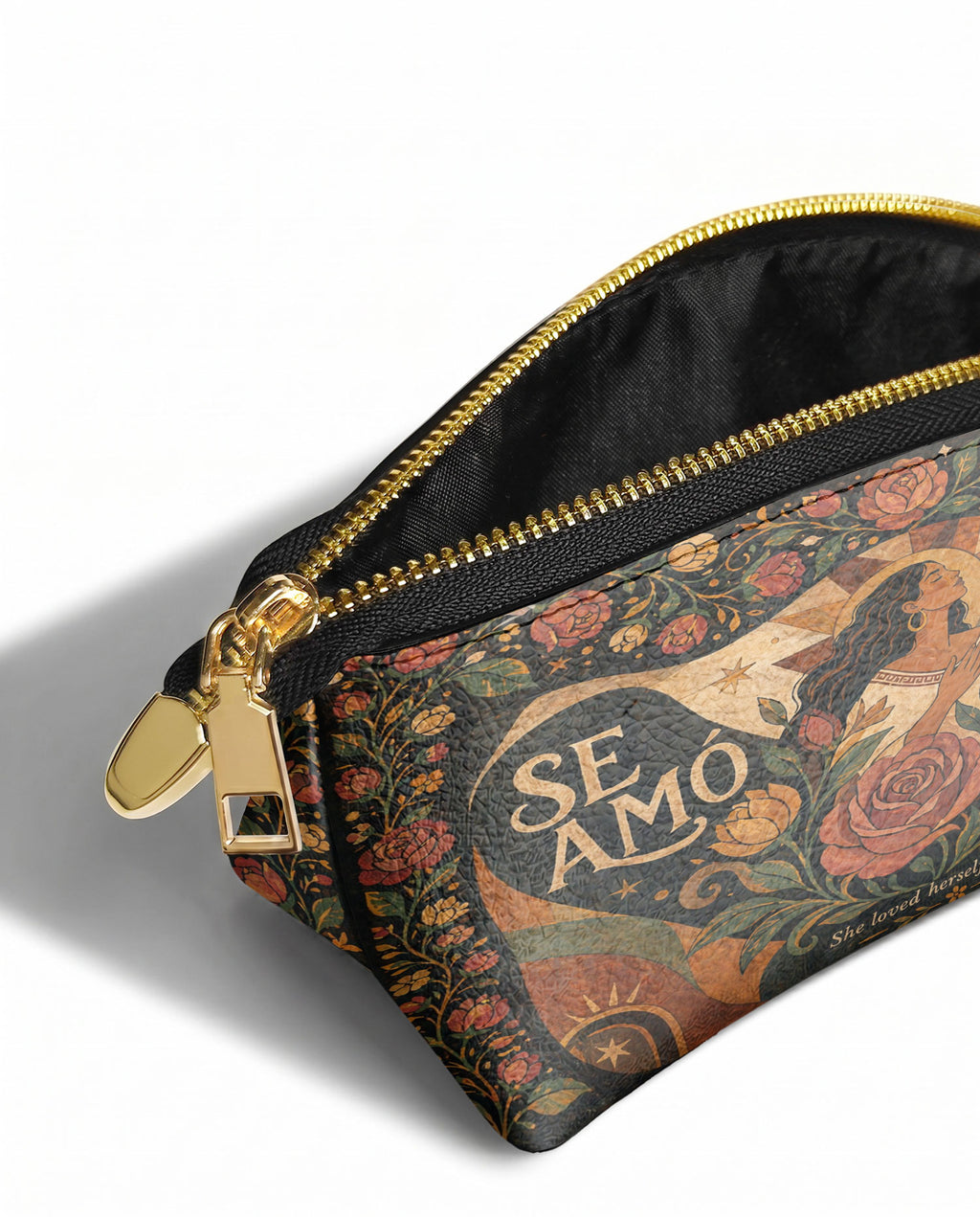 "Se amó hasta florecer" ver.2 Eclipse Makeup Bag - side view | Paleta Bags