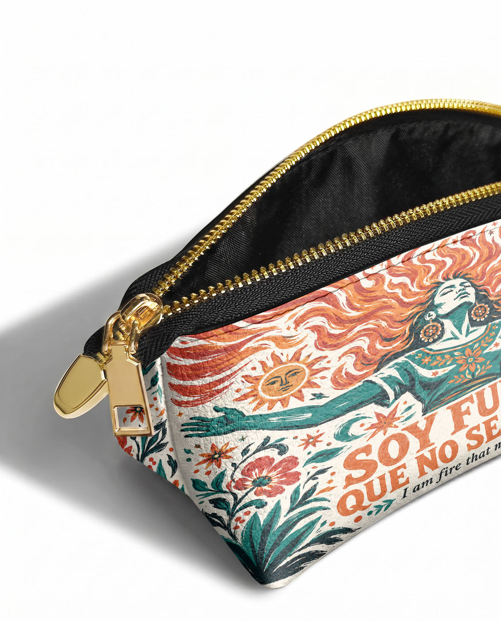 "Soy fuego que no se apaga" ver.4 Eclipse Makeup Bag - side view | Paleta Bags