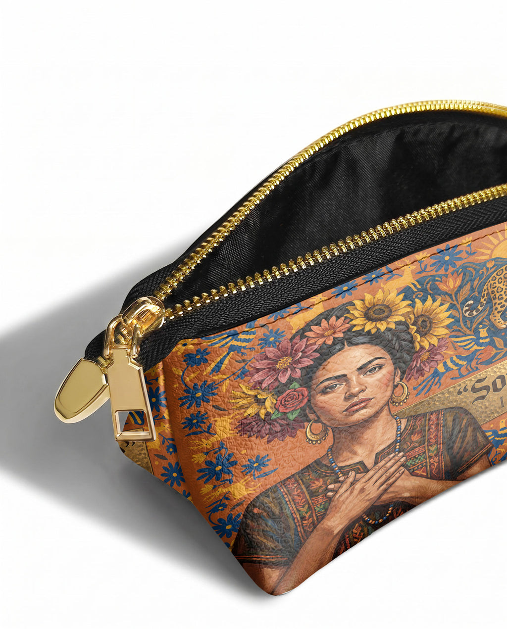 "Soy Fuerte" ver.2 Eclipse Makeup Bag - side view | Paleta Bags
