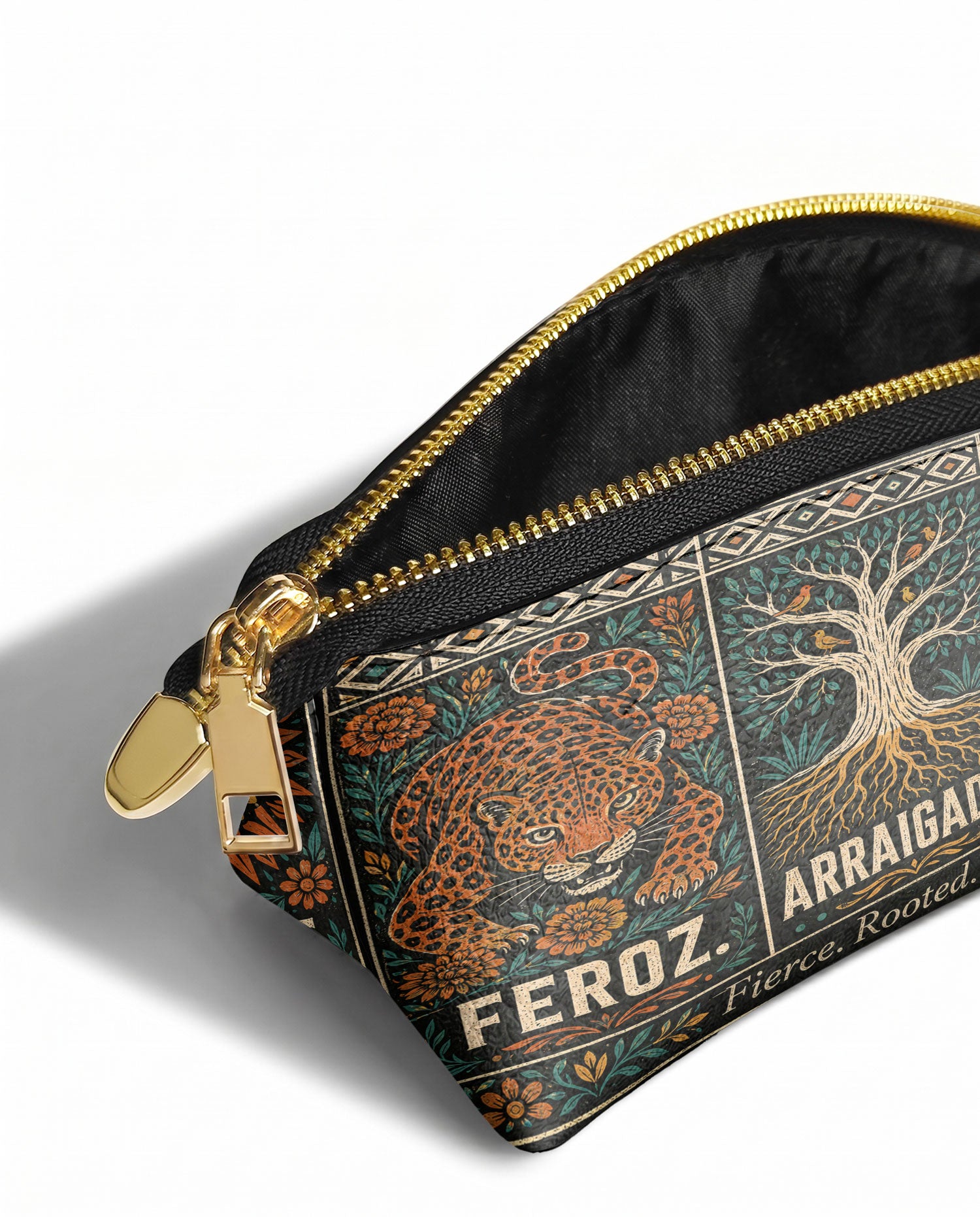 "Feroz. Arraigada. Radiante" ver.1 Eclipse Makeup Bag - side view | Paleta Bags