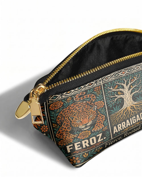 "Feroz. Arraigada. Radiante" ver.1 Eclipse Makeup Bag - side view | Paleta Bags