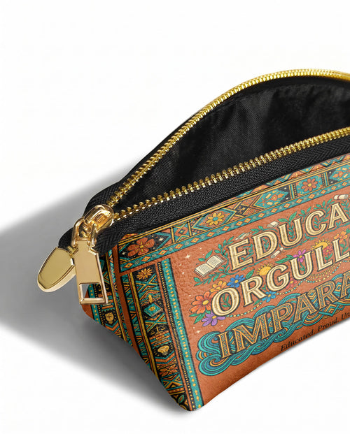 "Educada. Orgullosa. Imparable" ver.1 Eclipse Makeup Bag - side view | Paleta Bags