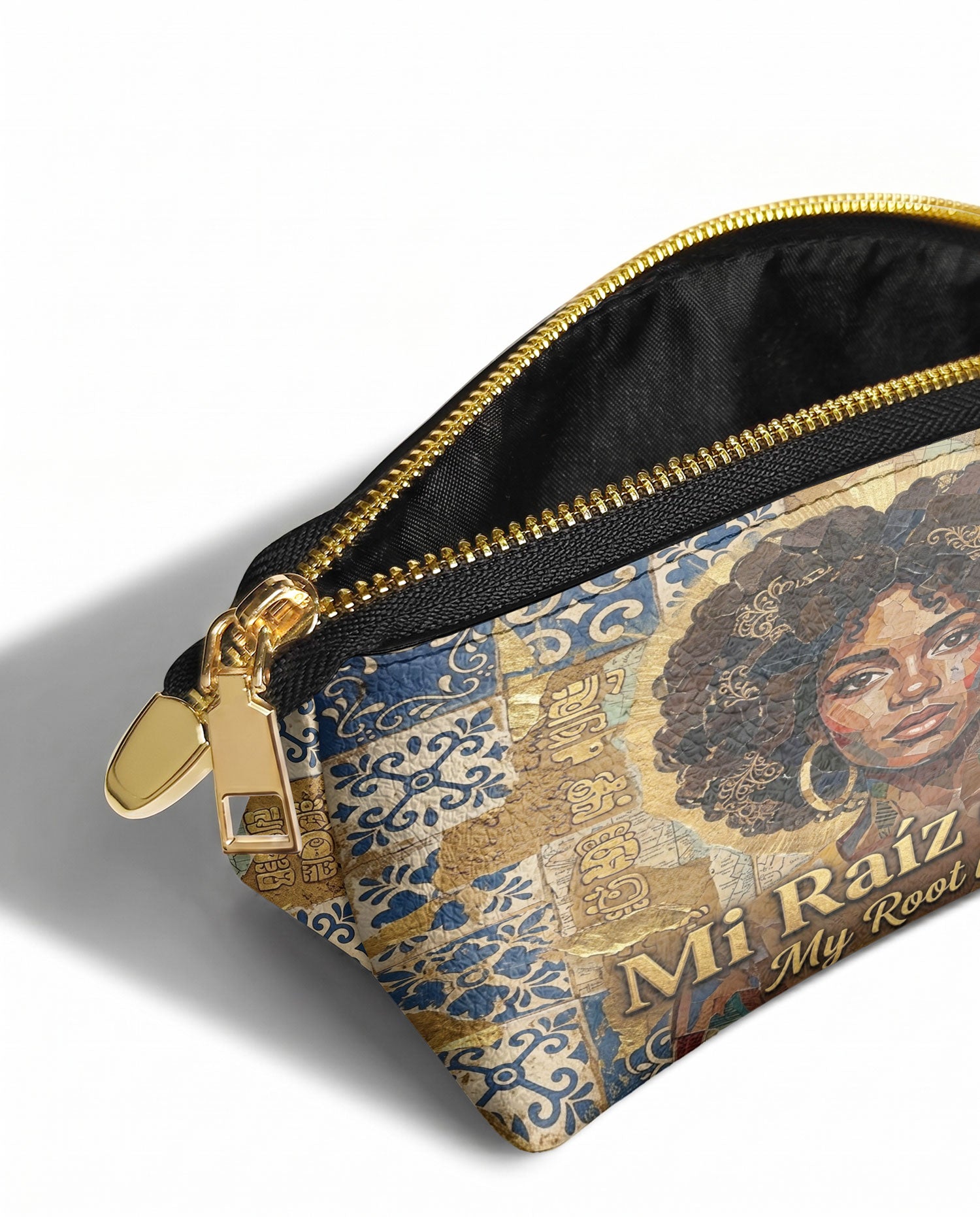 "Mi Raíz es Oro" ver.3 Eclipse Makeup Bag - side view | Paleta Bags