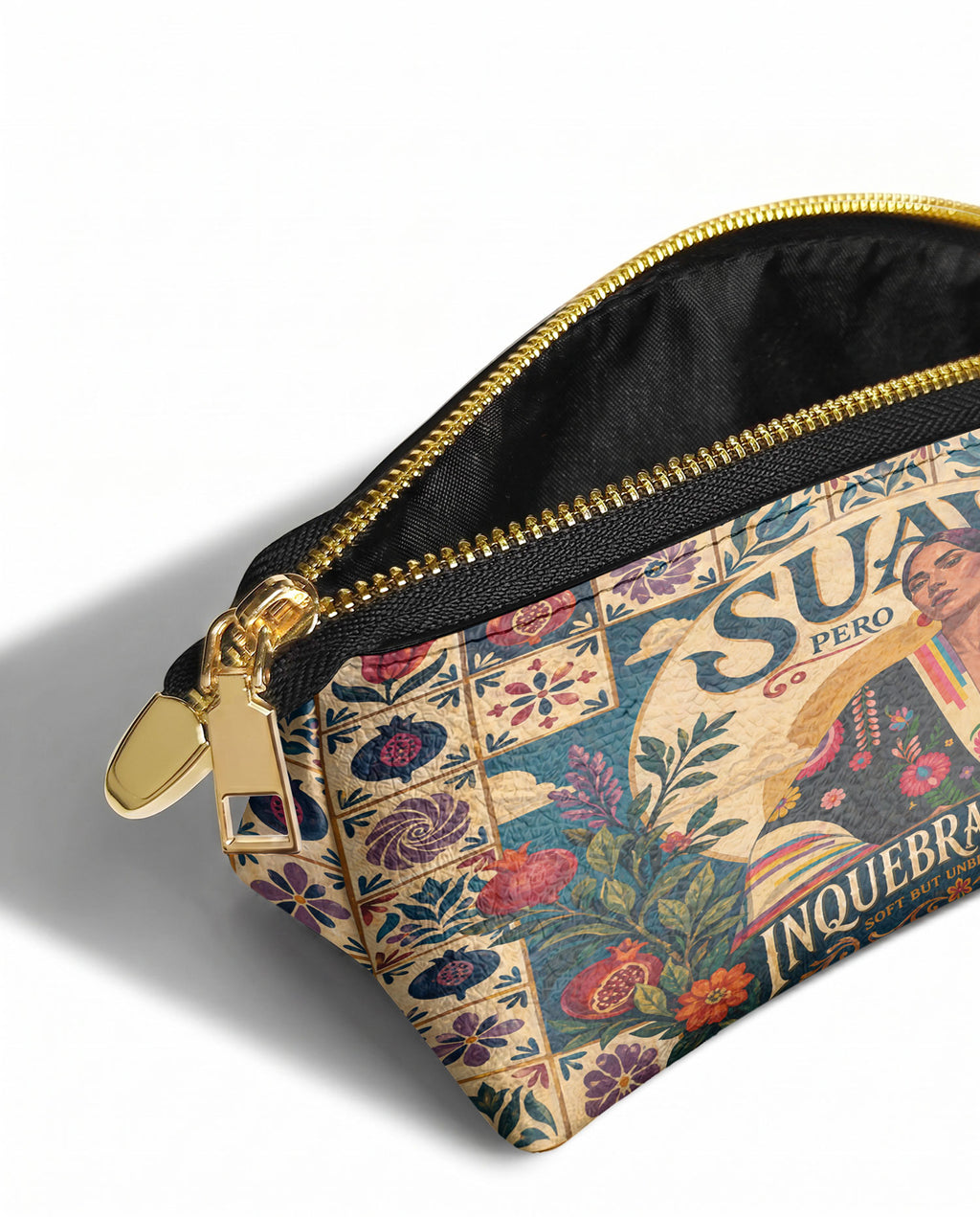 "Suave pero inquebrantable" ver.9 Eclipse Makeup Bag - side view | Paleta Bags