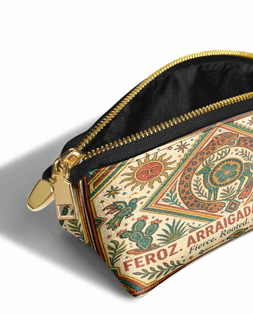 "Feroz. Arraigada. Radiante" ver.2 Eclipse Makeup Bag - side view | Paleta Bags