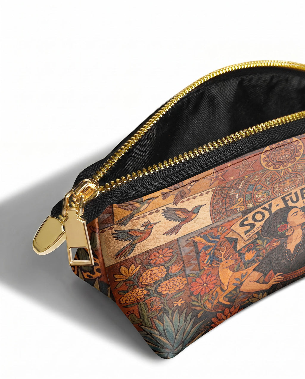 "Soy Fuerte" ver.1 Eclipse Makeup Bag - side view | Paleta Bags
