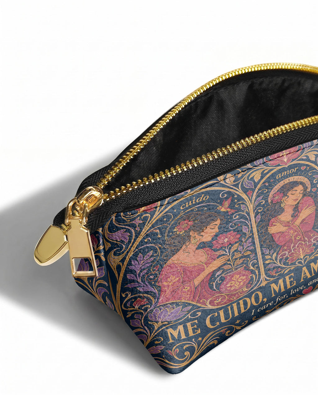 "Me cuido, me amo, me honro" ver.3 Eclipse Makeup Bag - side view | Paleta Bags