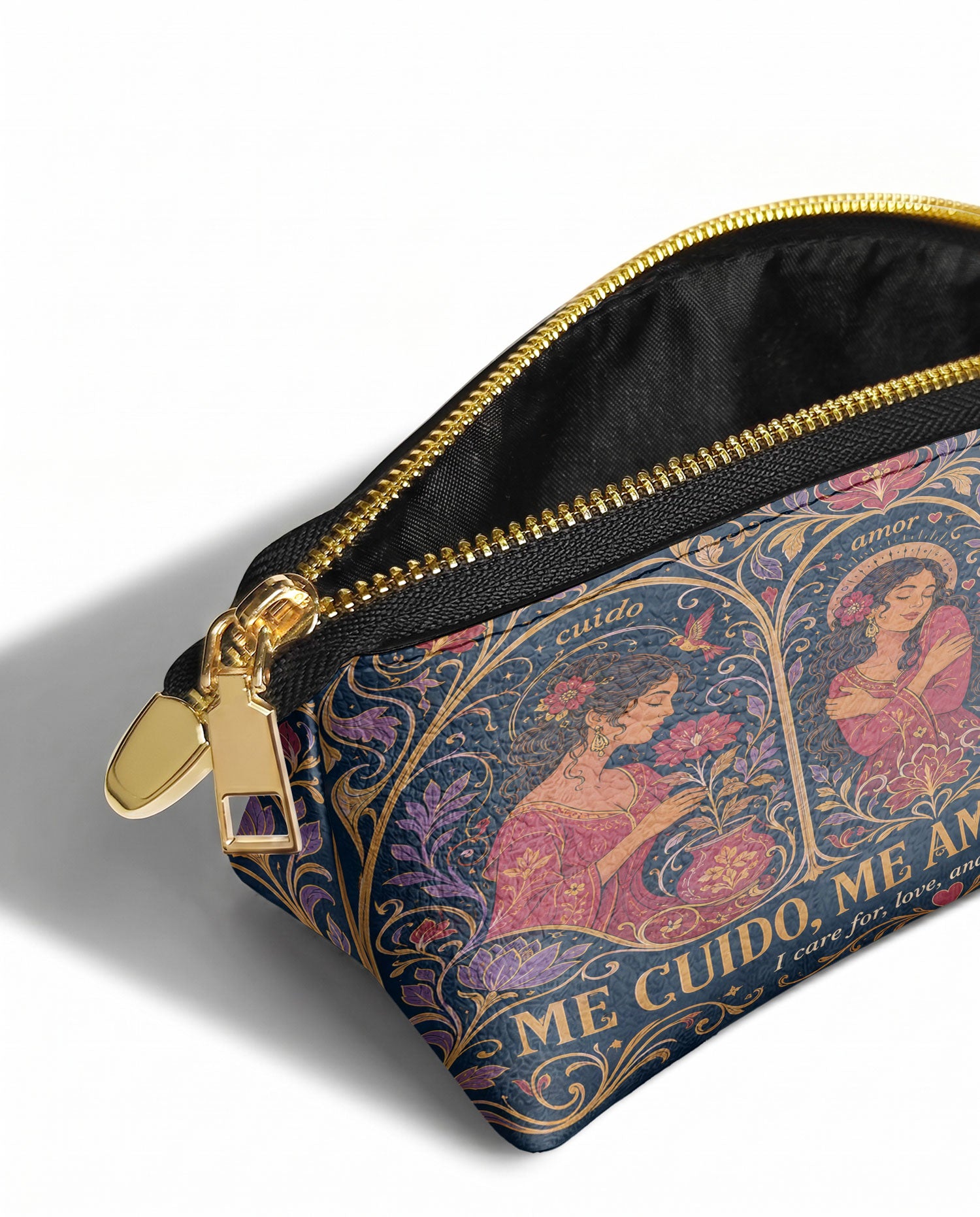 "Me cuido, me amo, me honro" ver.3 Eclipse Makeup Bag - side view | Paleta Bags