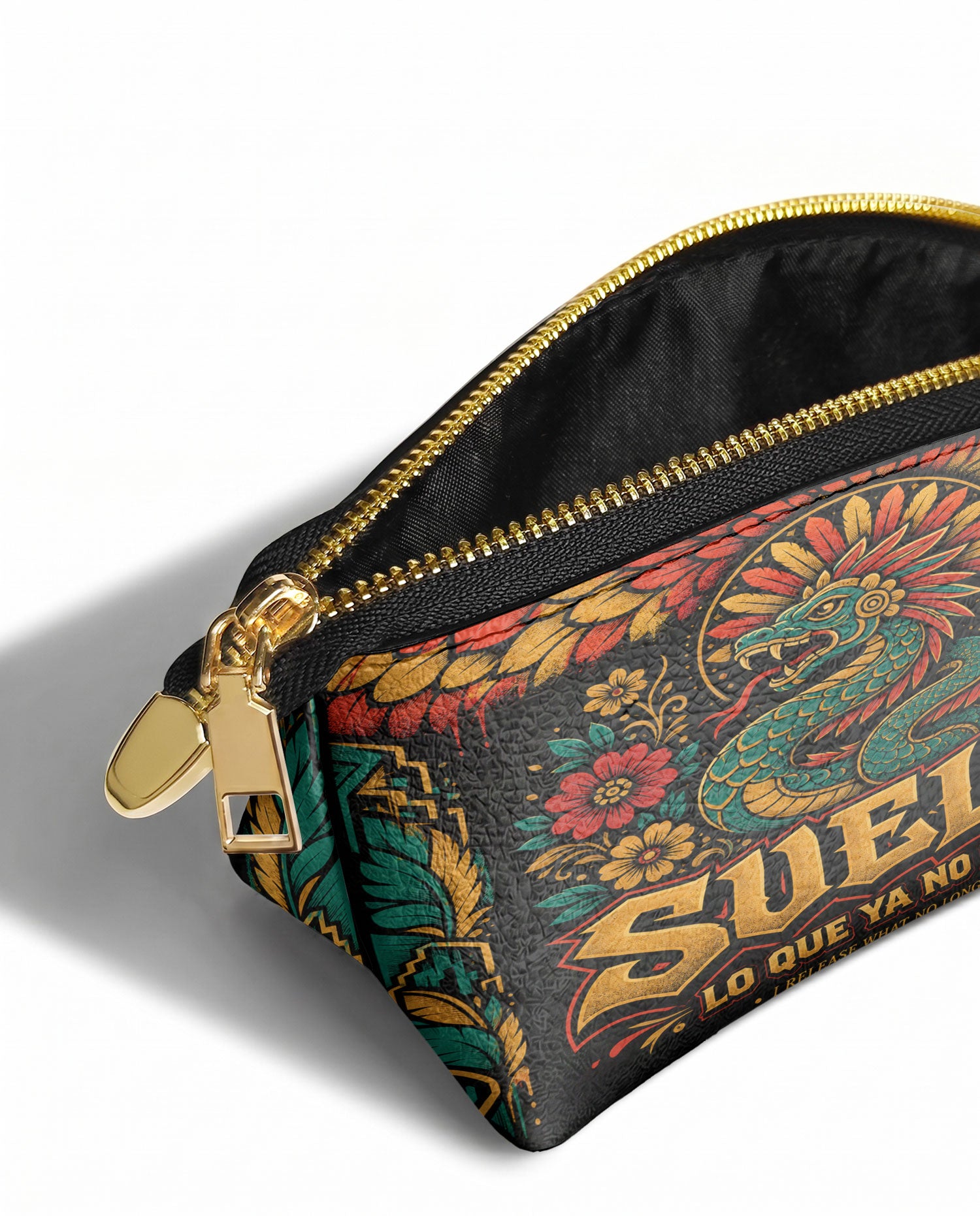 "Suelto lo que ya no me sirve" ver.2 Eclipse Makeup Bag - side view | Paleta Bags