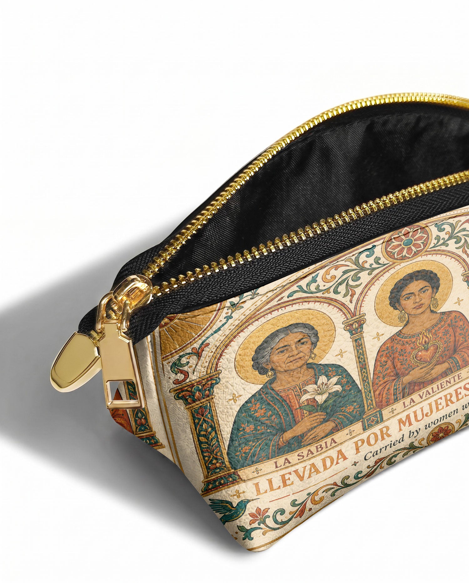 "Llevada por mujeres que inspiran" ver.1 Eclipse Makeup Bag - side view | Paleta Bags
