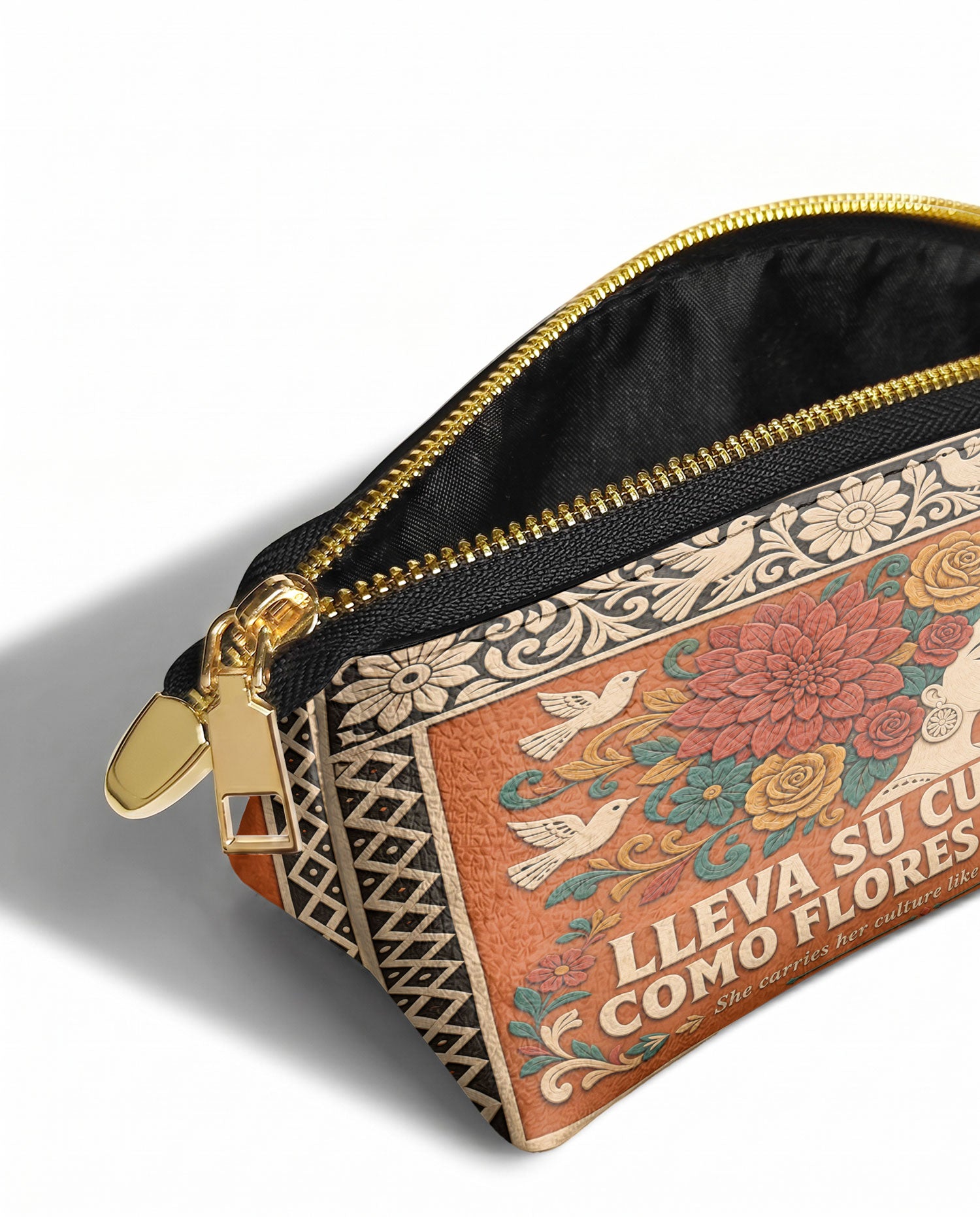 "Lleva su cultura como flores en flor" ver.3 Eclipse Makeup Bag - side view | Paleta Bags