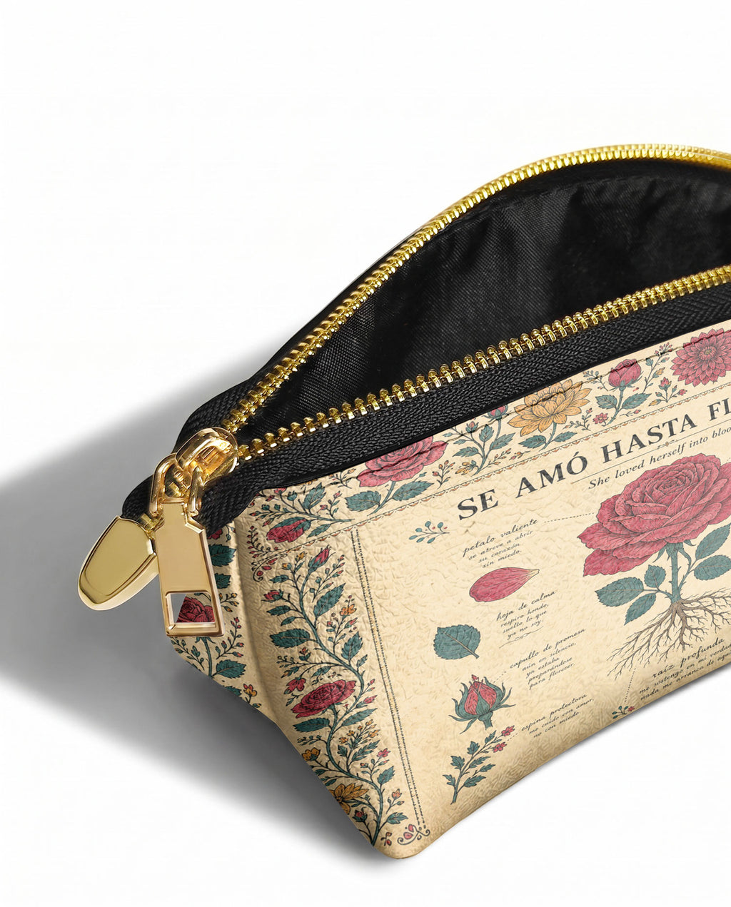 "Se amó hasta florecer" ver.5 Eclipse Makeup Bag - side view | Paleta Bags