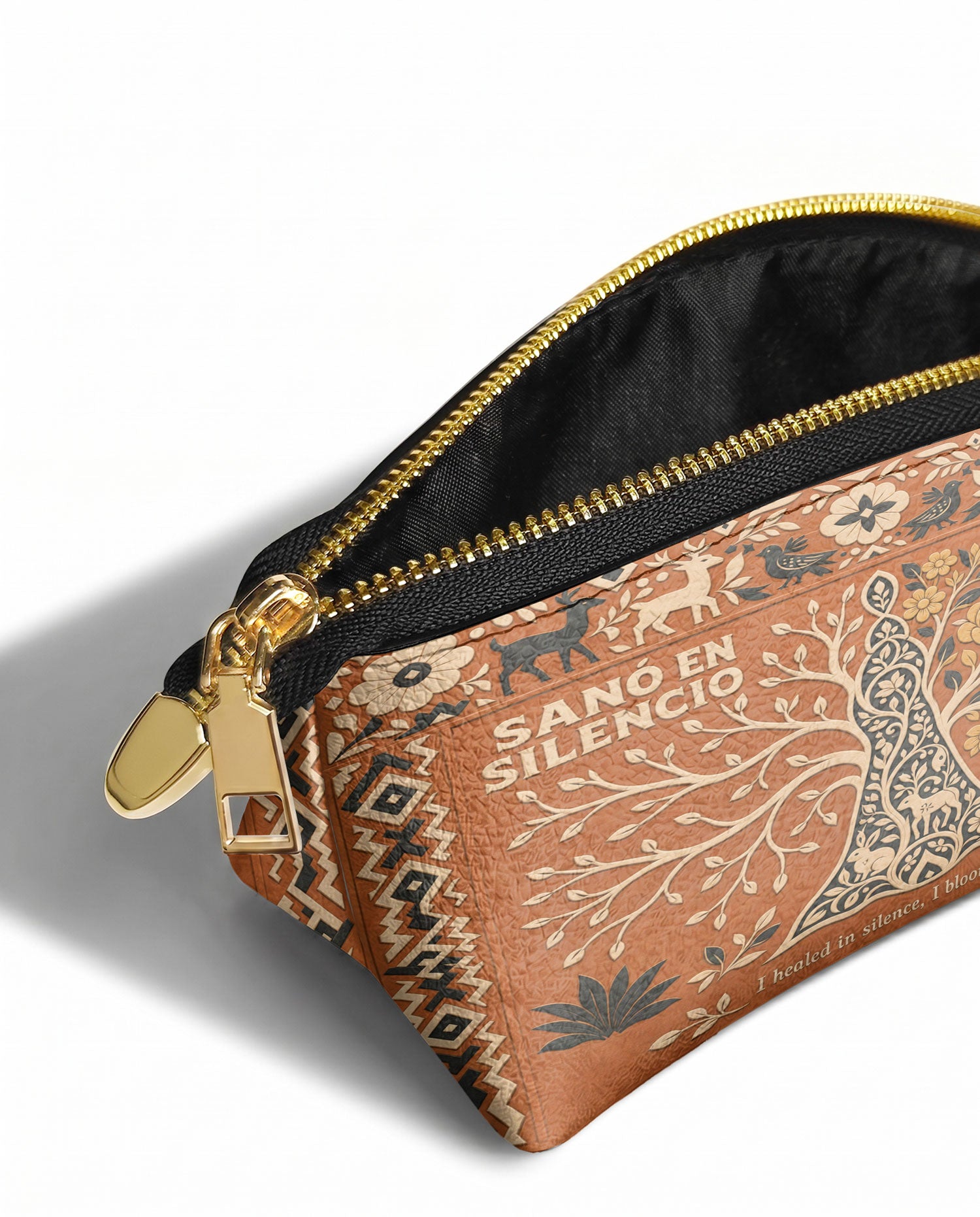 "Sanó en silencio, floreció con fuerza" ver.4 Eclipse Makeup Bag - side view | Paleta Bags