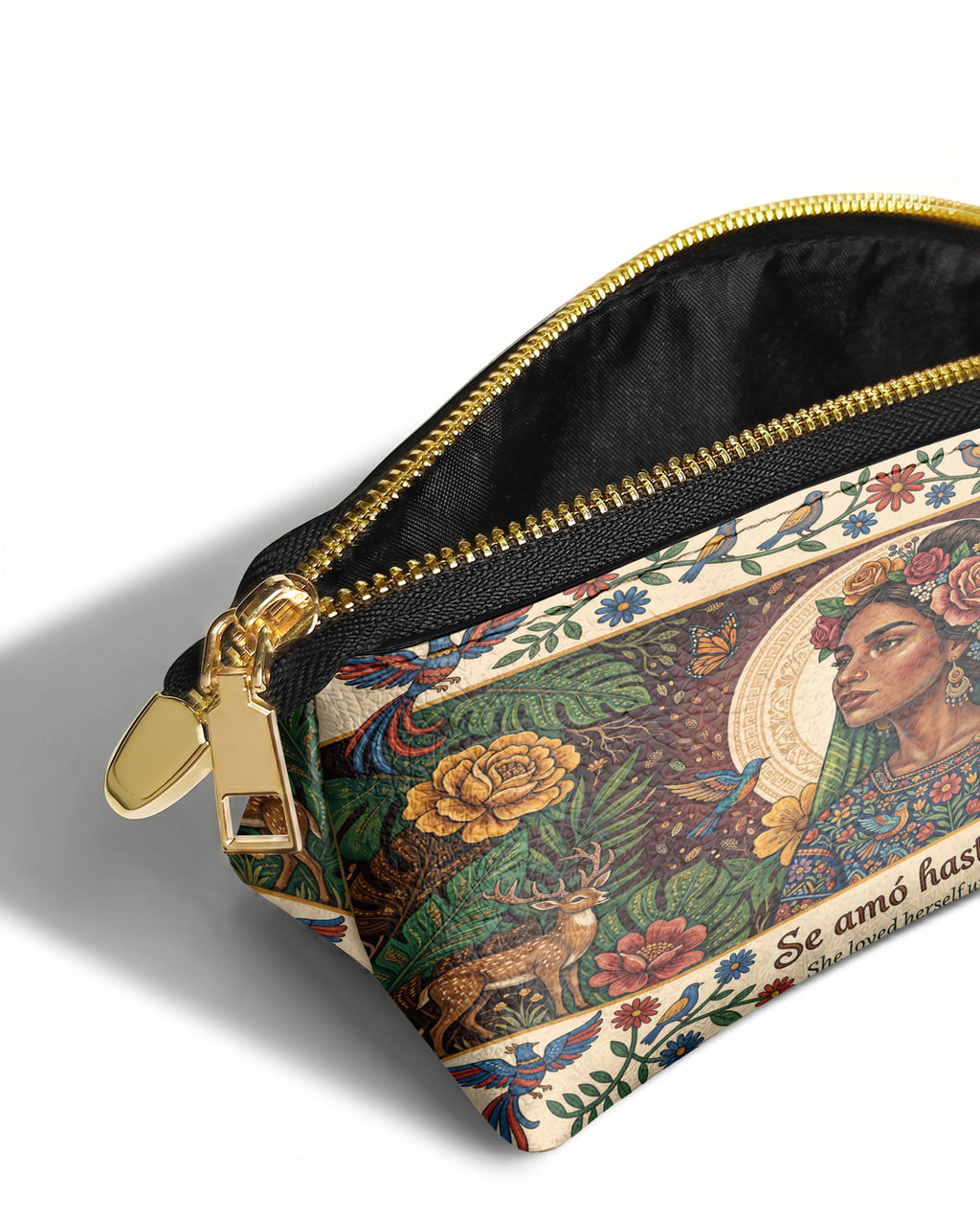 "Se amó hasta florecer" ver.8 Eclipse Makeup Bag - side view | Paleta Bags