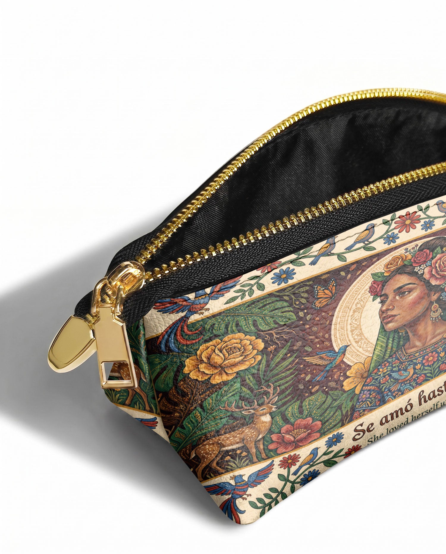 "Se amó hasta florecer" ver.8 Eclipse Makeup Bag - side view | Paleta Bags