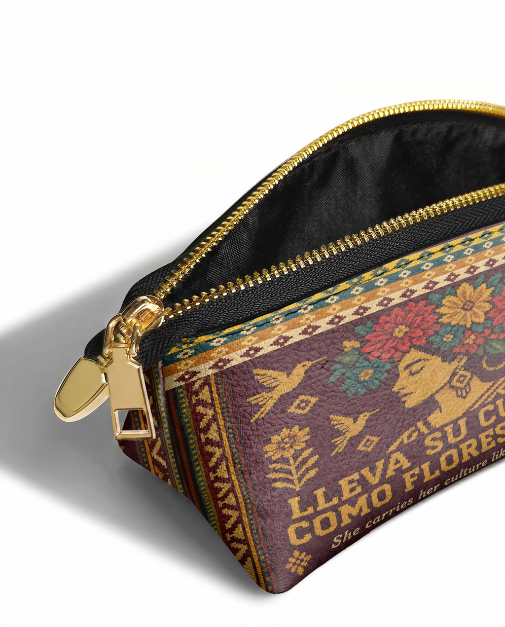 "Lleva su cultura como flores en flor" ver.4 Eclipse Makeup Bag - side view | Paleta Bags