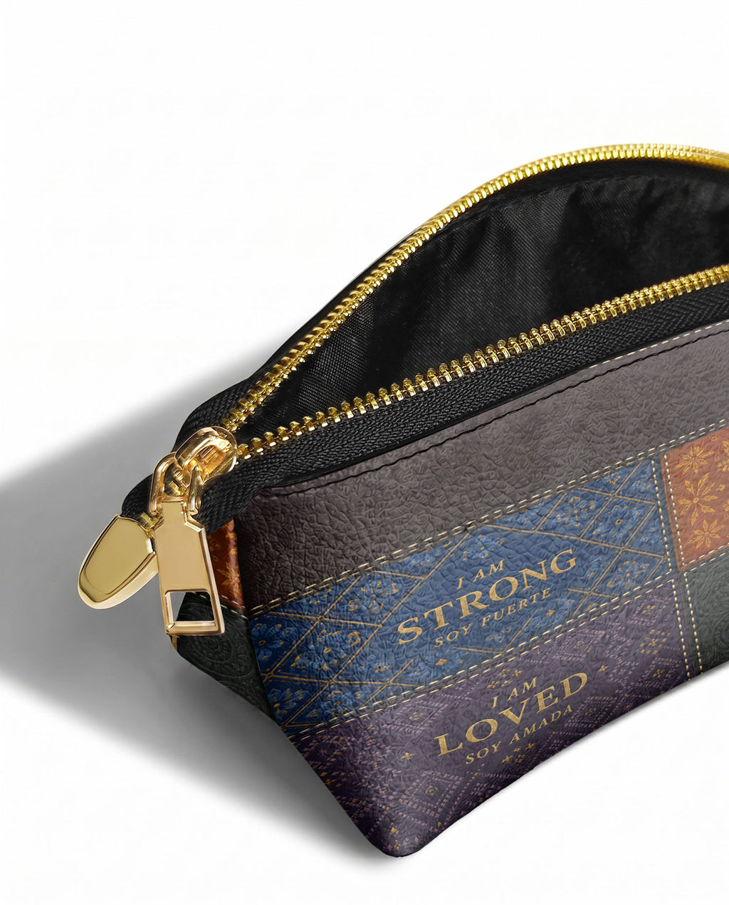 "BILINGÜE" ver.1 Eclipse Makeup Bag - side view | Paleta Bags