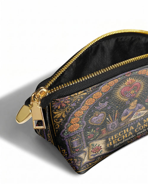 "Hecha a mano, hecha con amor" ver.5 Eclipse Makeup Bag - side view | Paleta Bags