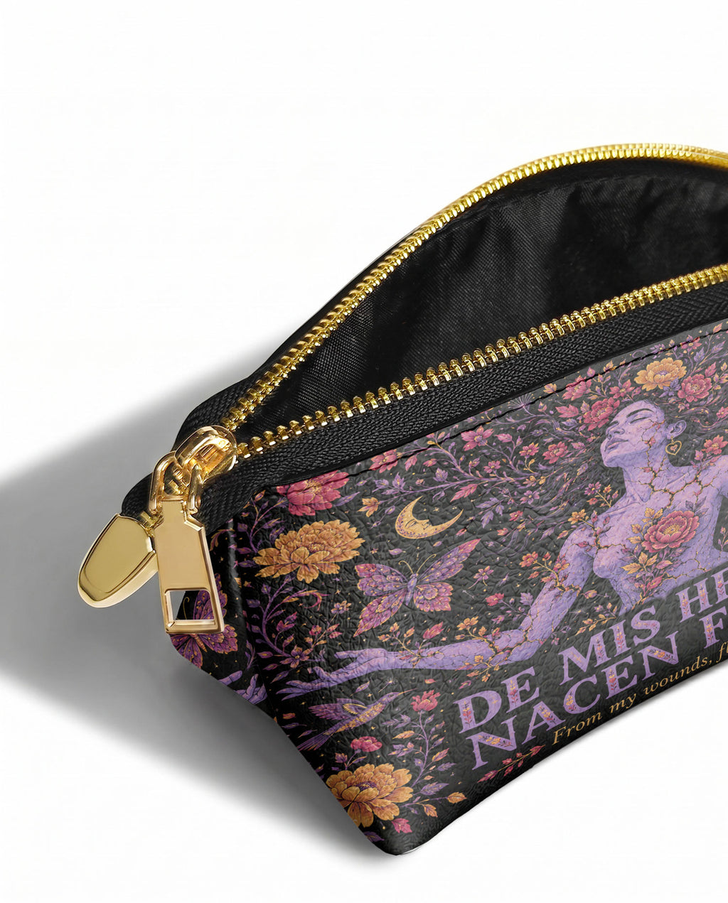 "De mis heridas nacen flores" ver.5 Eclipse Makeup Bag - side view | Paleta Bags