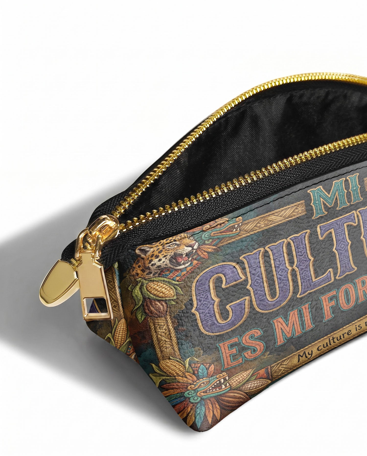 "Mi cultura es mi fortaleza" ver.3 Eclipse Makeup Bag - side view | Paleta Bags